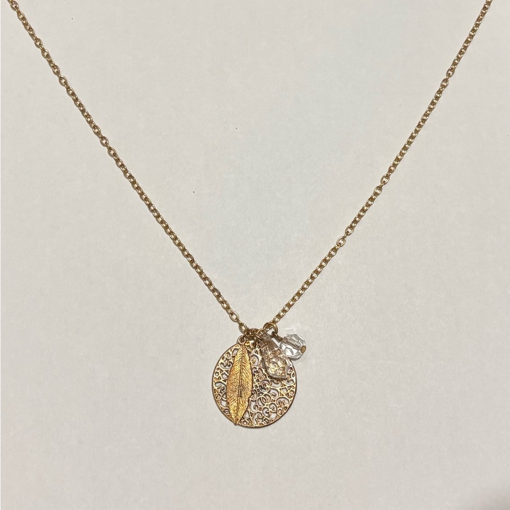Vintage feather pendant gem and chain necklace - Picture 4 of 6